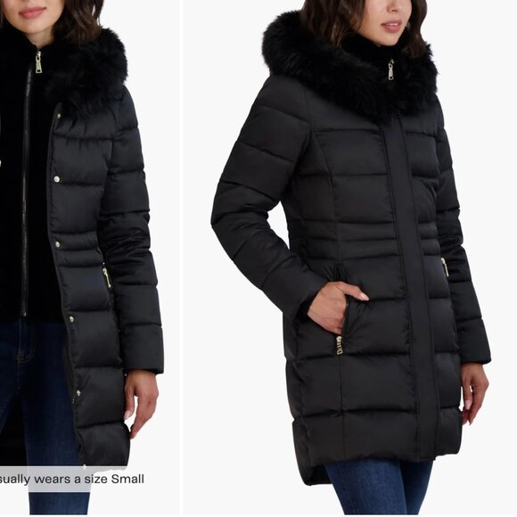 Like New Tahari Dana Puffer Coat with Faux Fur Trim - Picture 2 of 12